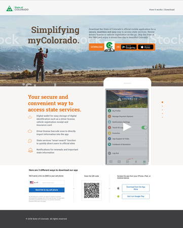 Mockup Landing Page For the myColorado App Marketing Campaign.
